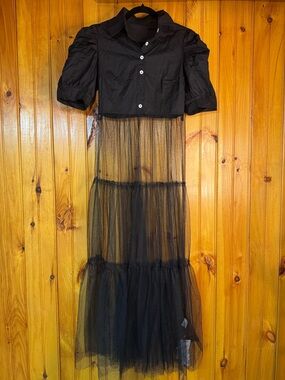 Kohl's Black Puff Sleeve Sheer Tulle Dress